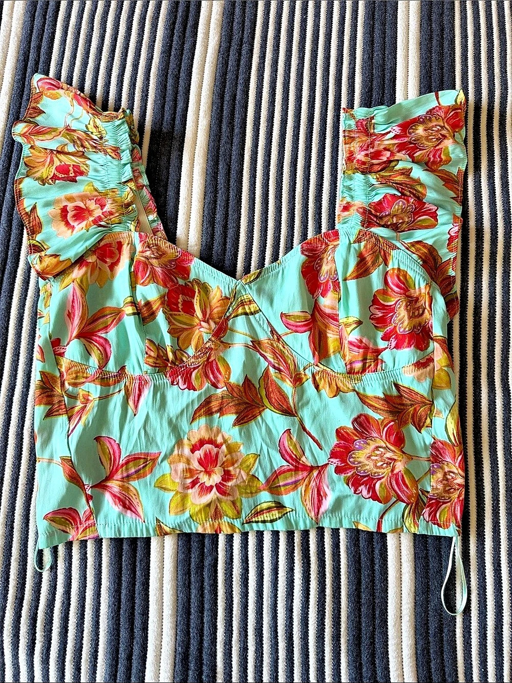 Rose + Olive Floral Crop Top in Blue & Pink Like New